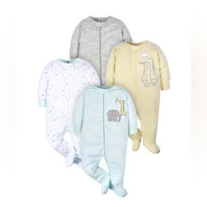 Gerber 6-9M Gender Neutral Sleep 'n Play Footies Gray, White, Yellow, Green New